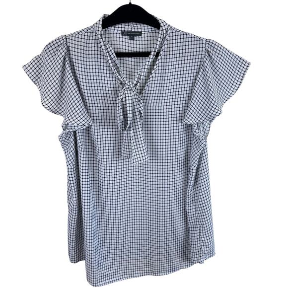 Adrianna Papell Black White Checkered Flutter Sleeve Lightweight Blouse Size 2X - Picture 1 of 6